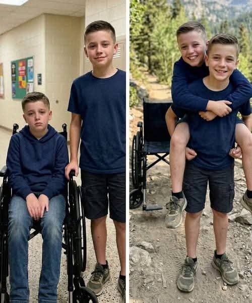 Mon fils de 12 ans a porté son ami en fauteuil roulant sur son dos lors d’un séjour en camping pour qu’il ne se sente pas exclu – le lendemain, le directeur m’a appelé et m’a dit : « Vous devez vous dépêcher d’aller à l’école maintenant. »